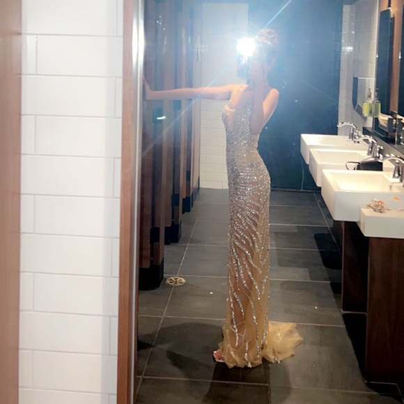 Bedazzled Mesh Gown - Picture 3 of 4